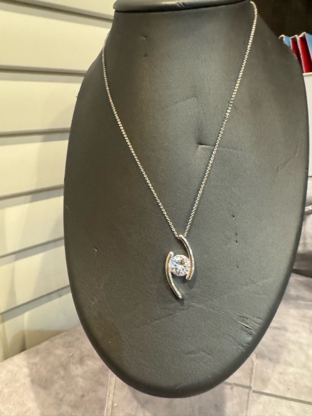 Silver-tone Swirl‎ Pendant Necklace with Clear  CZ Crystal